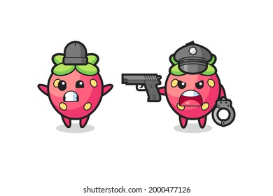 Illustration von Erdbeerrauberrobber mit von der Polizei gefangener Handauflage , süßes Design für T-Shirt, Aufkleber, Logo-Element