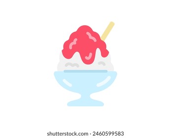 Illustration of strawberry shaved ice icon.