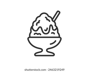 Illustration of strawberry shaved ice icon (line drawing).