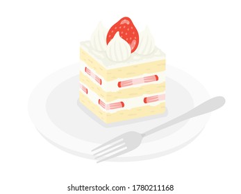 Illustration of a strawberry shortcake on a plate.