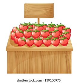 Illustration of a strawberry stand with an empty wooden signboard