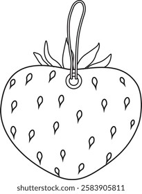 Illustration of a strawberry tag with a leaf and a loop for fastening