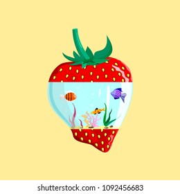 An illustration of a strawberry with a tank inside. 