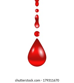 Illustration stream of blood falling down, isolated on white background - vector
