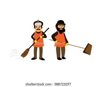 Illustration of a street cleaner workers