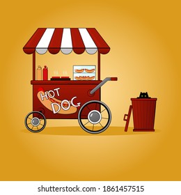 Illustration. Street food, hot dog cart. Hot dog kiosk.