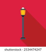 Illustration of a street lamp casting a long shadow on a red background