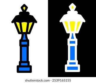 Illustration of street lamp with decorative details, enhancing the charm, vintage and ambiance of public parks and gardens in the city