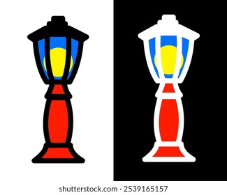 Illustration of street lamp with decorative details, enhancing the charm, vintage and ambiance of public parks and gardens in the city