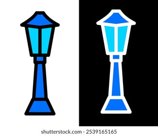 Illustration of street lamp with decorative details, enhancing the charm, vintage and ambiance of public parks and gardens in the city