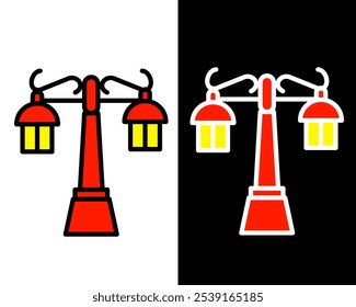 Illustration of street lamp with decorative details, enhancing the charm, vintage and ambiance of public parks and gardens in the city