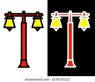 Illustration of street lamp with decorative details, enhancing the charm, vintage and ambiance of public parks and gardens in the city