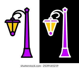 Illustration of street lamp with decorative details, enhancing the charm, vintage and ambiance of public parks and gardens in the city