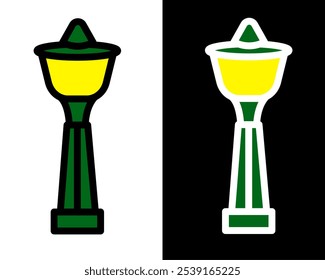 Illustration of street lamp with decorative details, enhancing the charm, vintage and ambiance of public parks and gardens in the city