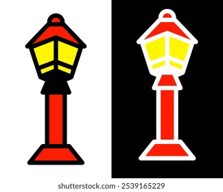 Illustration of street lamp with decorative details, enhancing the charm, vintage and ambiance of public parks and gardens in the city