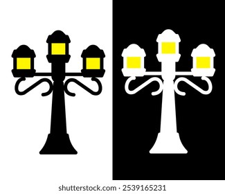 Illustration of street lamp with decorative details, enhancing the charm, vintage and ambiance of public parks and gardens in the city