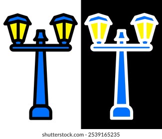 Illustration of street lamp with decorative details, enhancing the charm, vintage and ambiance of public parks and gardens in the city