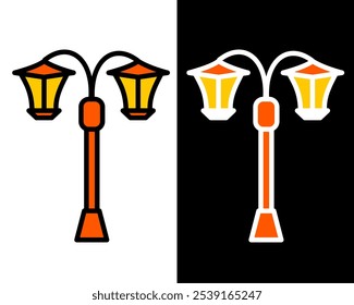 Illustration of street lamp with decorative details, enhancing the charm, vintage and ambiance of public parks and gardens in the city