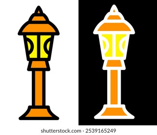 Illustration of street lamp with decorative details, enhancing the charm, vintage and ambiance of public parks and gardens in the city