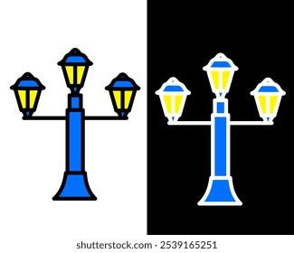 Illustration of street lamp with decorative details, enhancing the charm, vintage and ambiance of public parks and gardens in the city