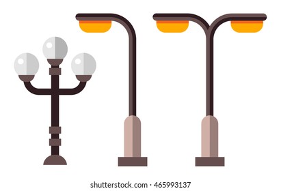 Illustration of a street lamp in flat style. Street lamp isolated on white background