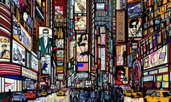 Illustration Of A Street In New York City - Times Square - Vector Illustration