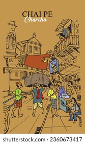 Ilustración del puesto de té de la calle, antigua kolkata