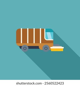 Illustration of a street sweeper truck cleaning road, public transport, urban sanitary, municipal service concept