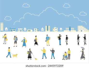 Illustration of streetscape and people's daily life