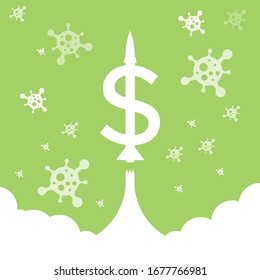 illustration of a strengthening dollar vector, the dollar rises because of the corona virus