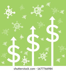 illustration of a strengthening dollar vector, the dollar rises because of the corona virus