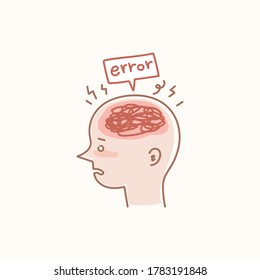 An illustration of stress and overwork. An error sign is floating on his head.