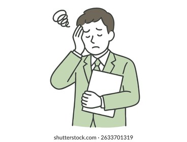 Illustration of a Stressed Businessman Holding Her Head