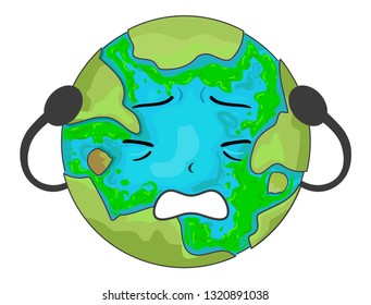 Illustration of a Stressed Earth Mascot with Algae Blooms