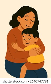 Illustration of a stressed mother overwhelmed with responsibilities while holding her child. Concept of mental load, parenting stress, and emotional burden.