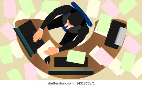 illustration of stressed office workers with task pressure. chaotic workspace conditions. vector Eps 10 file