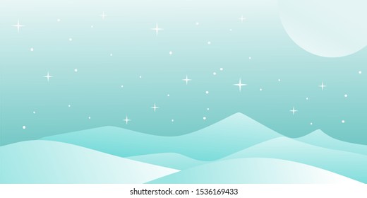 illustration of a stretch of snow-covered hills and mountains at night