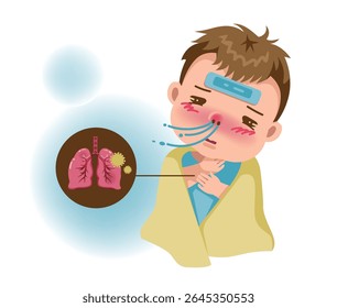 Ilustração dos sintomas de estridor em criança doente com gripe