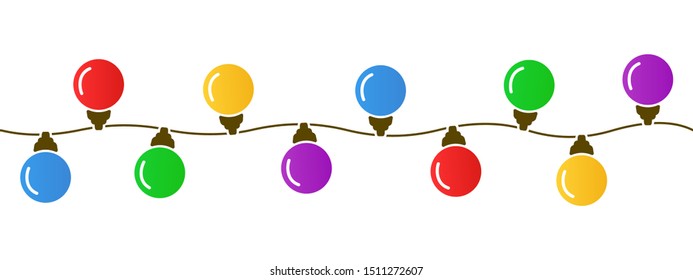 Illustration of a string of colorful holiday lights, Christmas lights isolated design elements, glowing lights for greeting card design, bright garlands – stock vector