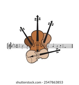 illustration of string quartet instruments, vector art.