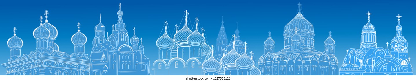 illustration with strip from orthodox church silhouettes