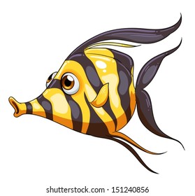 Illustration of a stripe-colored fish on a white background