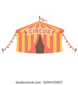 Illustration of Striped Circus Tent with Flags flat