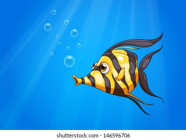 Illustration of a striped colored fish under the sea