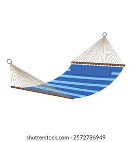 Illustration of a striped hammock hanging comfortably, offering the perfect place to relax and unwind in a tranquil outdoor setting.