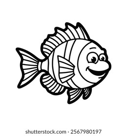 illustration of a striped marlin fish coloring page for kids line art, Vector