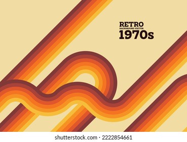 listón de ilustraciones rayado con tema de edición de patrón de curva retro de publicidad de fondo de los años 70 folleto plantilla de banner portada del paquete diseño del producto presentación de vectores eps.