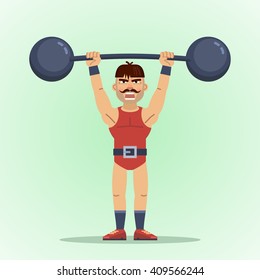 Illustration of a strong man lifting weights
