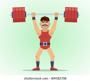 Illustration of a strong man lifting weights