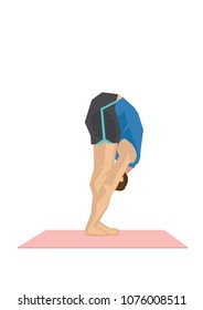 Illustration of a strong man practicing yoga with a deep forward fold pose. Concept of yoga calmness, relaxation and wellness. Vector illustration.